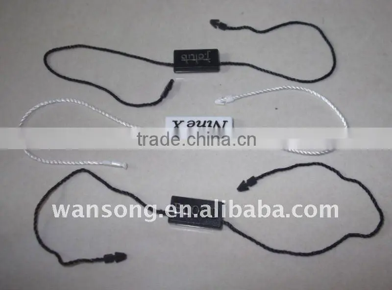Alibaba china factory price plastic garment string seal tags with your own logo