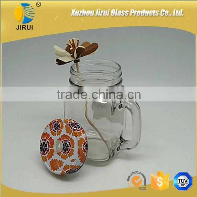 450ml clear glass mason jar with handle