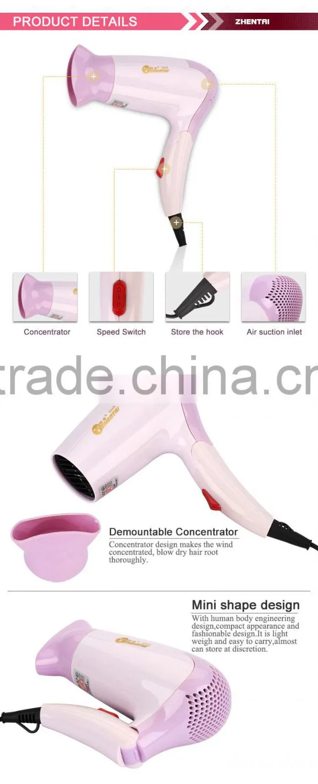 Foldable Hair Dryer Mini Car Travel Hair Dryer ZT-3346