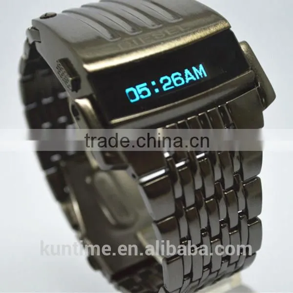 machine cat head stainless steel back metal bracelet watch lcd display