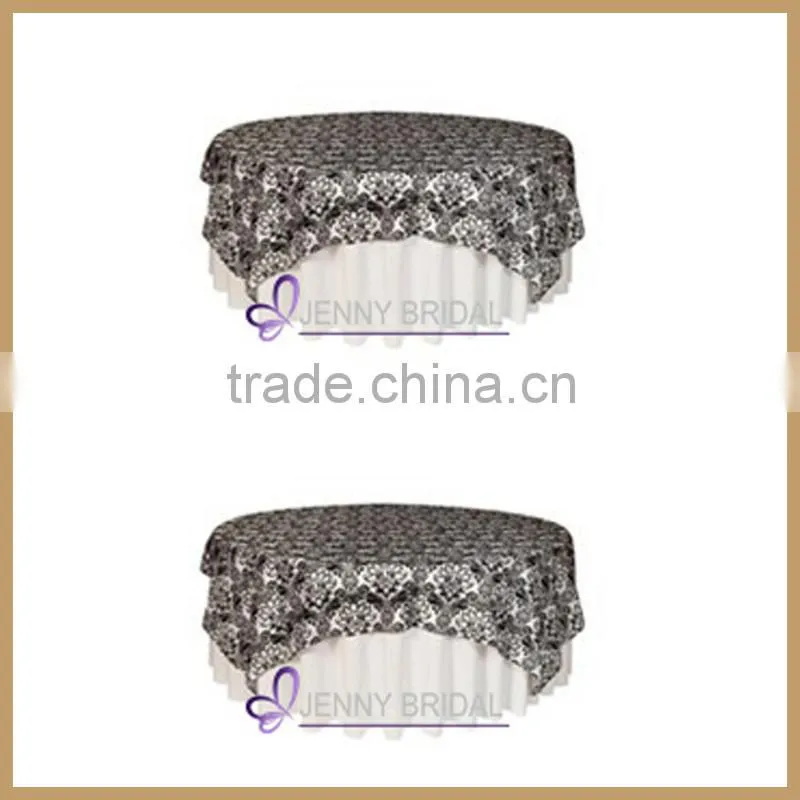 TL015A Luxury Black Damask Flocking Taffeta Tablecloths Table Overlays