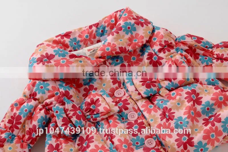 Japanese wholesale products high quality cute infant girl winter clothes flower pattern shirring jacket