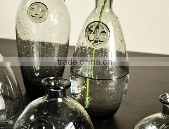 Hand Blown Smoky Grey Color Glass Vase -Home Decor