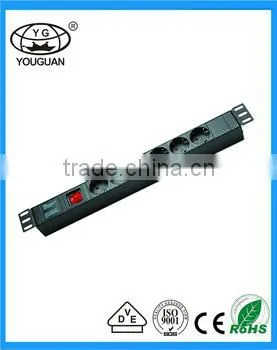 19''German Type 6 ways Industrial Outlet Power Switch PDU socket with double breaker switch for cabinet