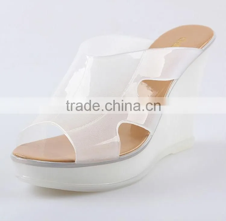2016 fashion women Plastic shoes from china Ladies Sweet Style Jelly PVC hight wedge slipper Waterproof Wedge Jelly Sandal