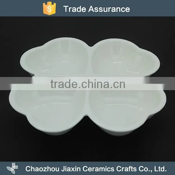 Wholesale exquisite white ceramic clover shape snack dish