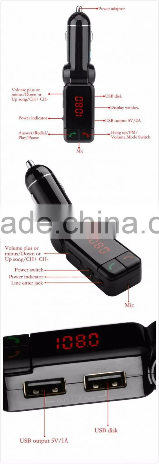 Hot Sale Wireless LCD Bluetooth 12V MP3 Player Dual USB Charger Handsfree FM Transmitter Car Kit