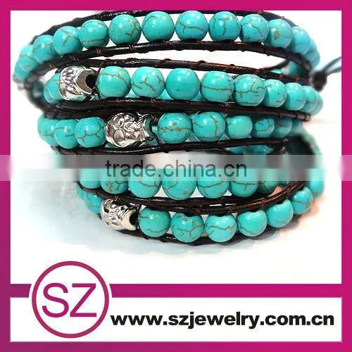 2013 Mulit Stone Brown Greek Leather Wrap Bracelet-BTB0237