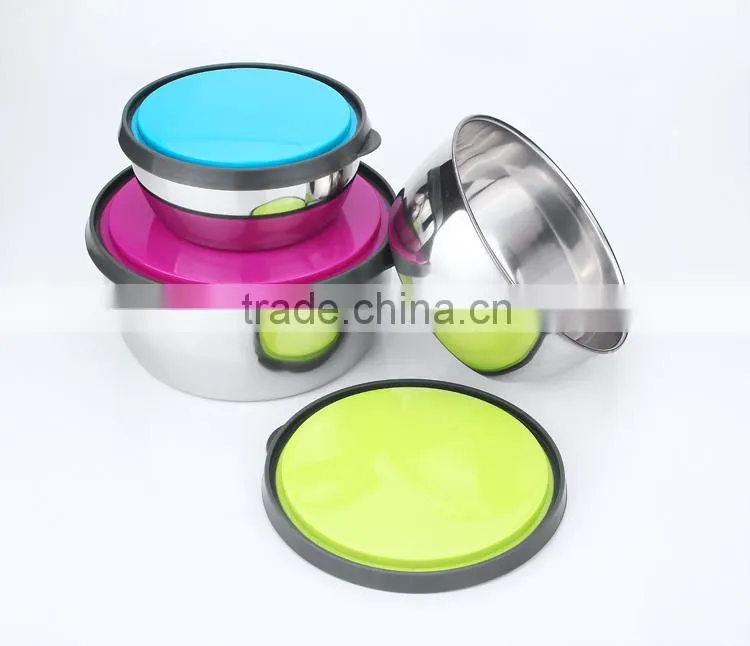stainless steel metal rice mixing bowl with silicone lid
