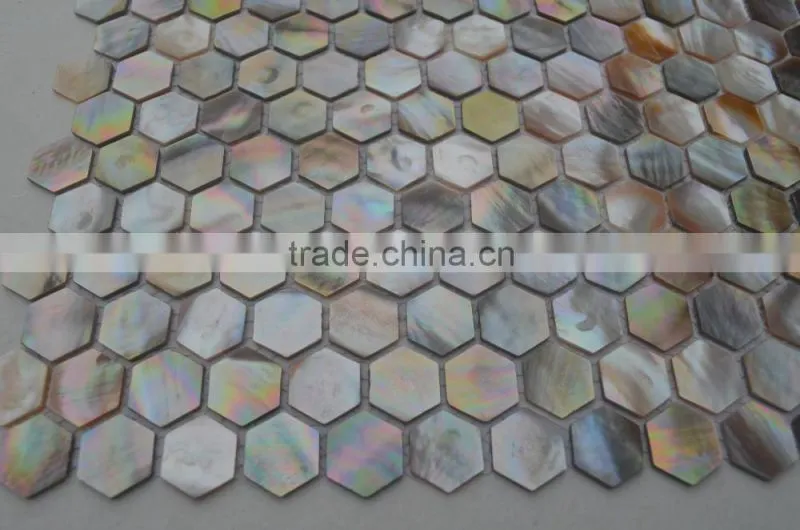 penguin sea shell mosaic in hexagonal pattern , wall tile,interior wall decoration