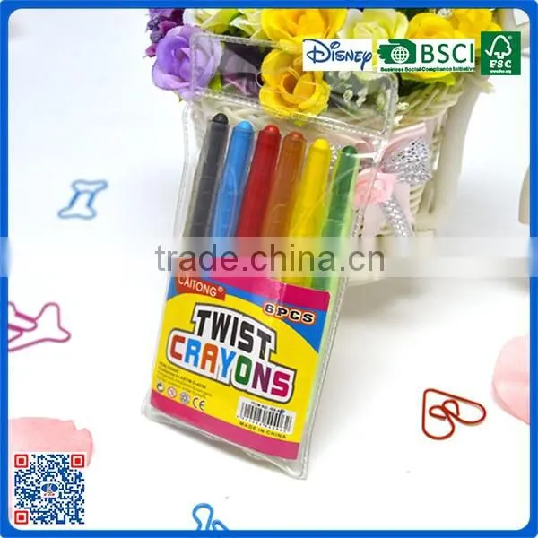 China Manufacturers wholesale 6 colors twist crayons in pvc bag customized Logo printed crayons