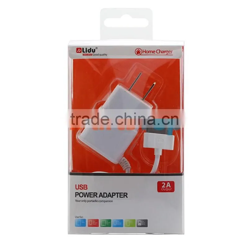 Factory Wholesale Lidu USA Canada Home Charger ,US AC Power Adapter WIth 30Pin USB Cable For iPhone 4 4S iPad iPod