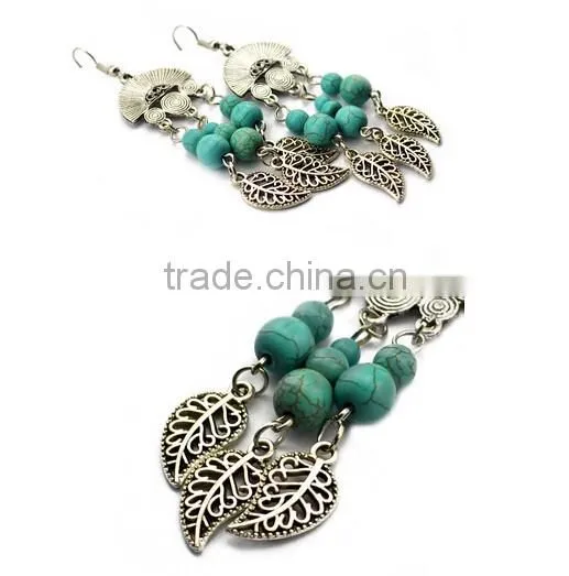 2016 Celebrity Design india Ethnic Style Leaf Tassels Pendant Turquoise Earrings