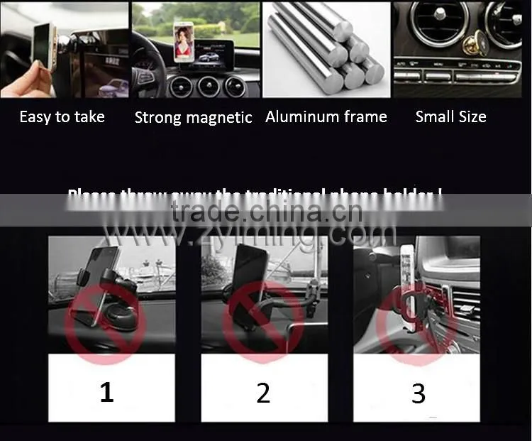 Zyiming car holder factory hot sell Universal 360 Degree Rotation Magnetic mobile phone car holder for smartphone