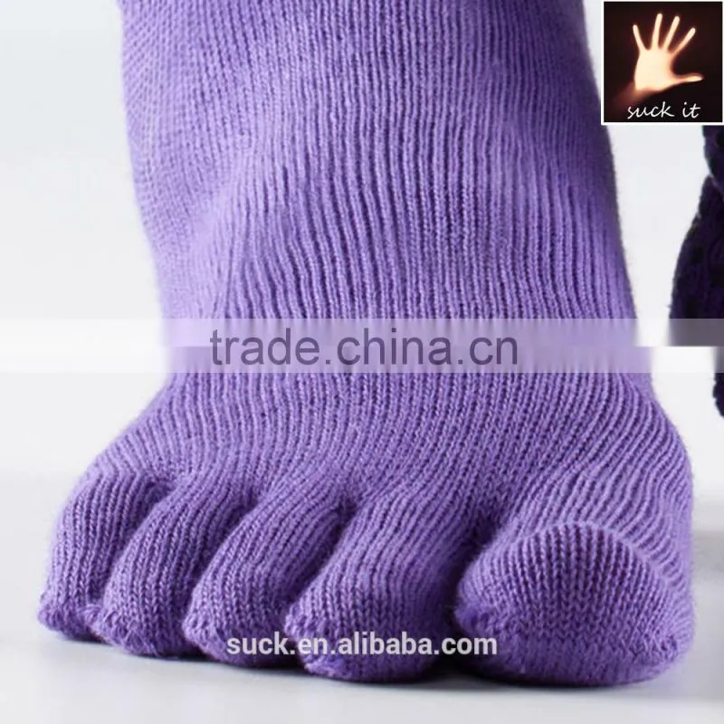 custom purple ankle sport indoor non skid yoga pilates toe socks