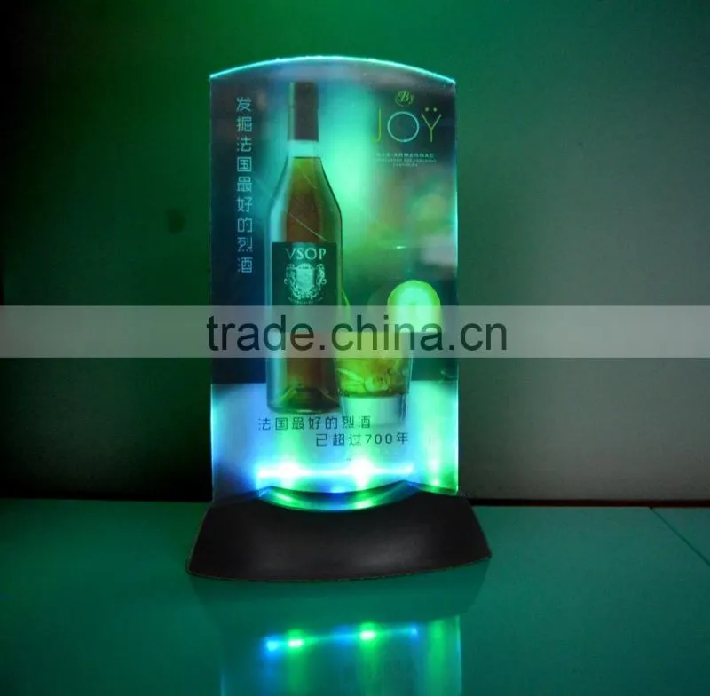 Plastic Acrylic Led Light Flashing Table Tent Card Holder ,Flashing shining Display Holder For Wine Bar Party
