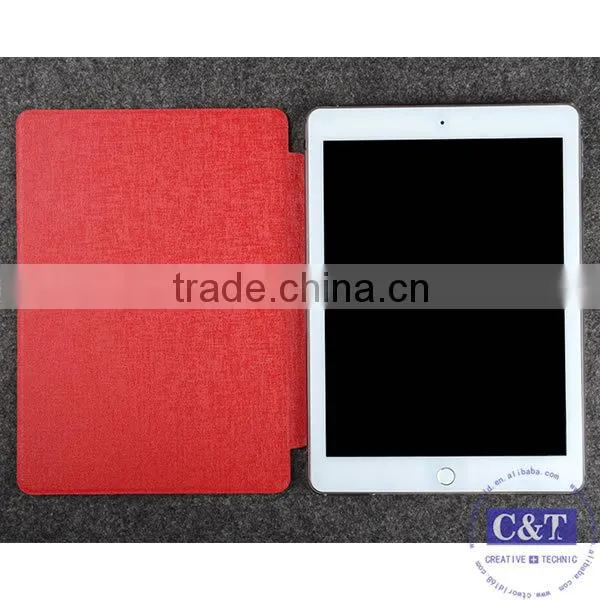 C&T Transparent Frosted Back Cover PU Leather Smart Case Cover for Apple iPad Pro 9.7 Inch