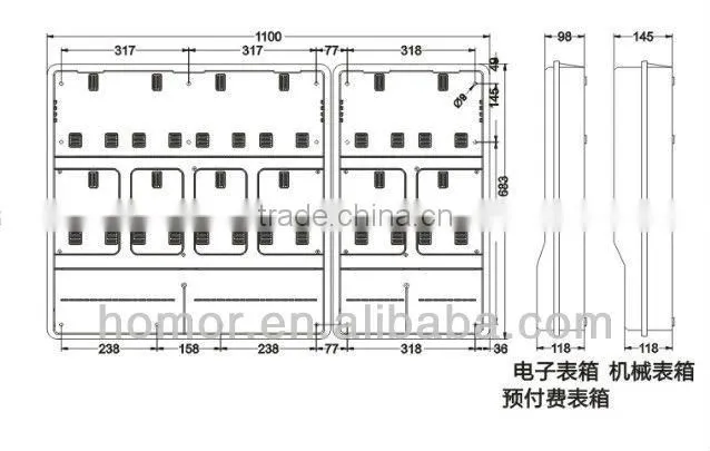 single phase energy meter cabinet transparent case, IP54 Electronic meter box