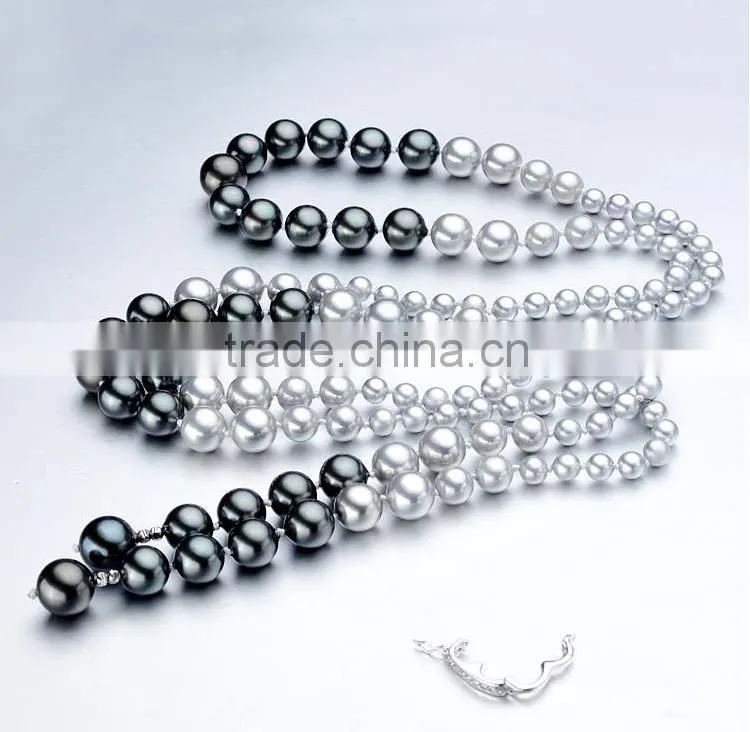 2016 latest design AAAA top quality shell pearl beads sweater chain jewelry necklace