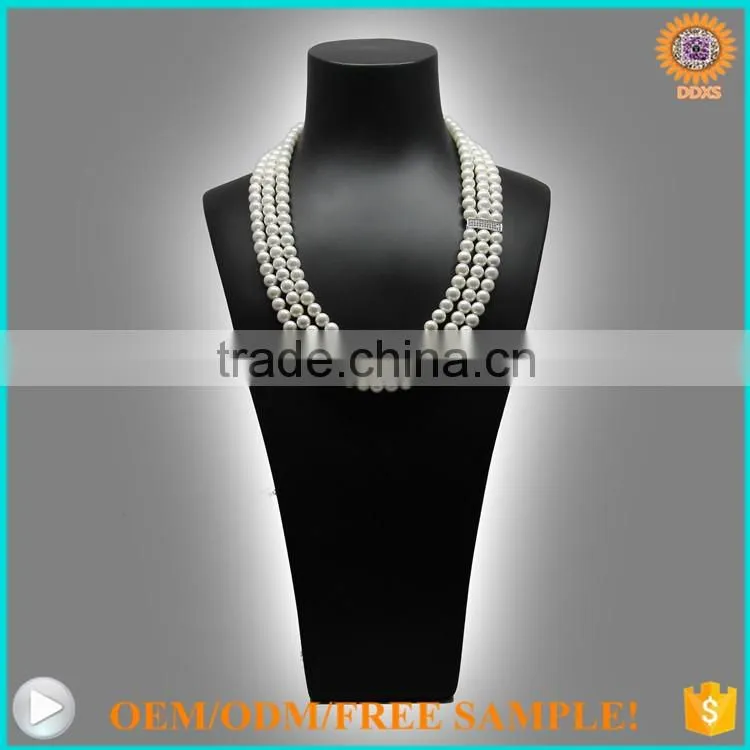 Fashion multi strand 6mm white faux pearl necklace