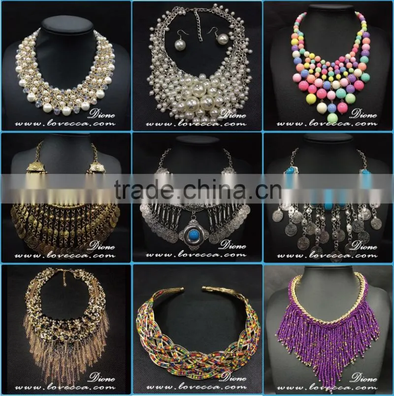 Green beads stones luxury bohemian bib collar exaggerate beaded charms necklace
