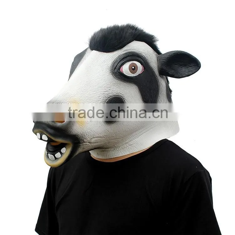 Halloween Costume Realistic Animal Cow Full Head Party Face Latex Mask