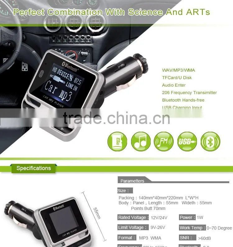 Bluetooth Car Kit Handsfree MP3 Player FM Transmitter USB Charger