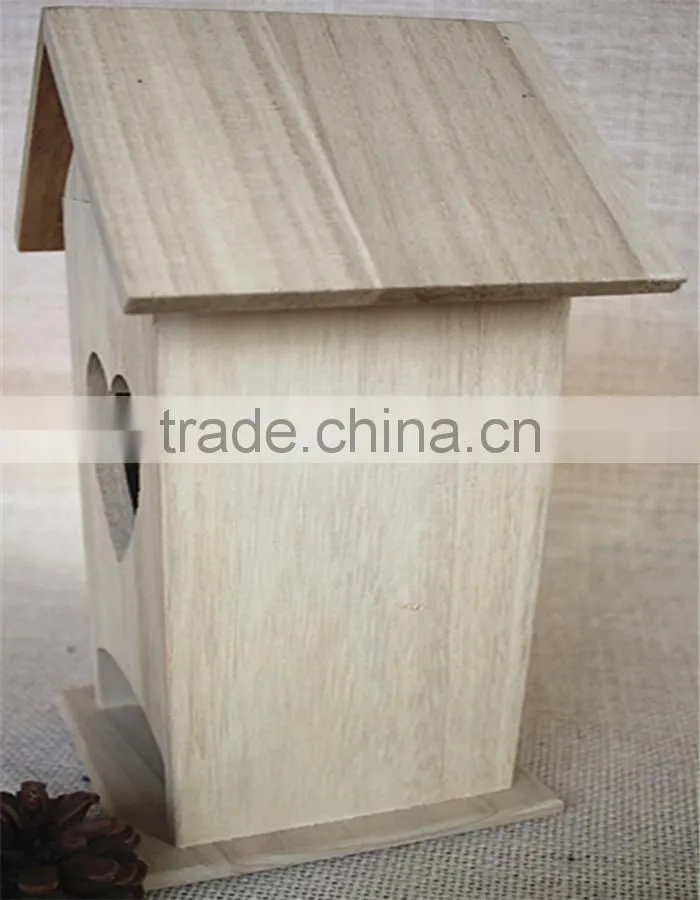 Handmade crafts wood room toy wooden bird nest packaging sticky window wood toys with heartshapeed window