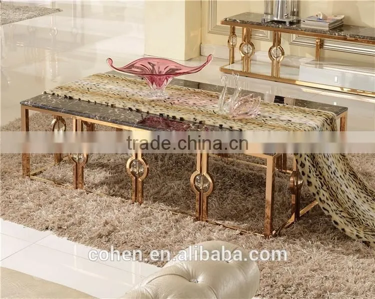 2016 high quality modern stainless steel living room set in golden color 818#