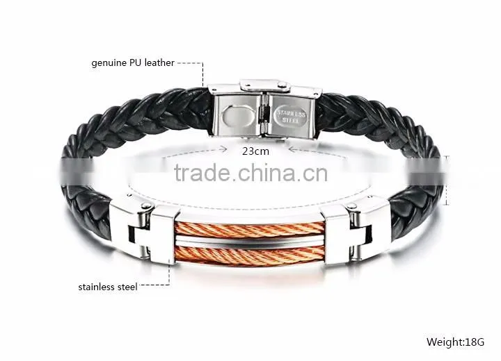 Bulk 316L titanium women / mens braided leather bracelet wholesale