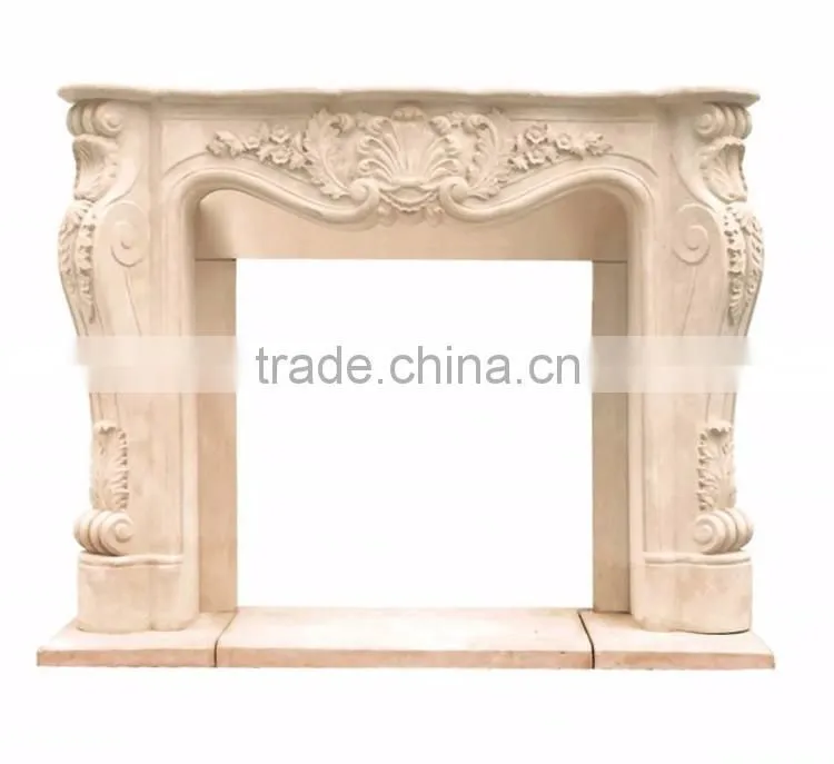 Natural stone lower beige marble fireplace surround