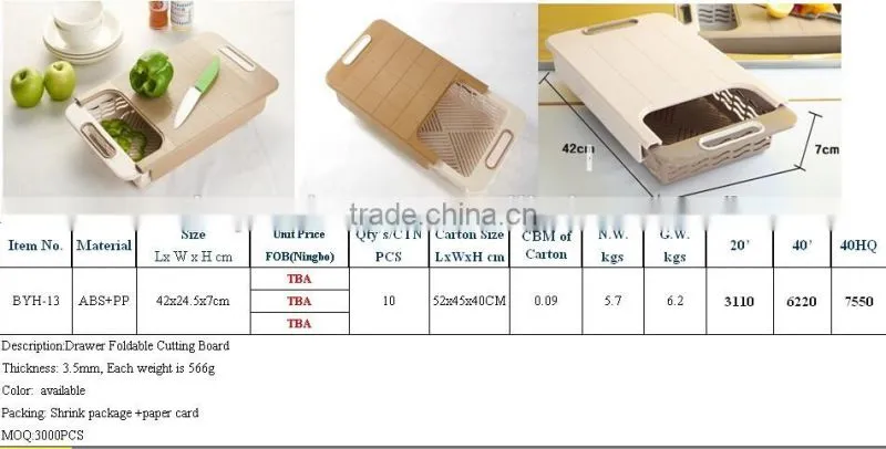 Plastic Drawer Foldable Cutting Board/cutting board with tray/cutting board with strainer