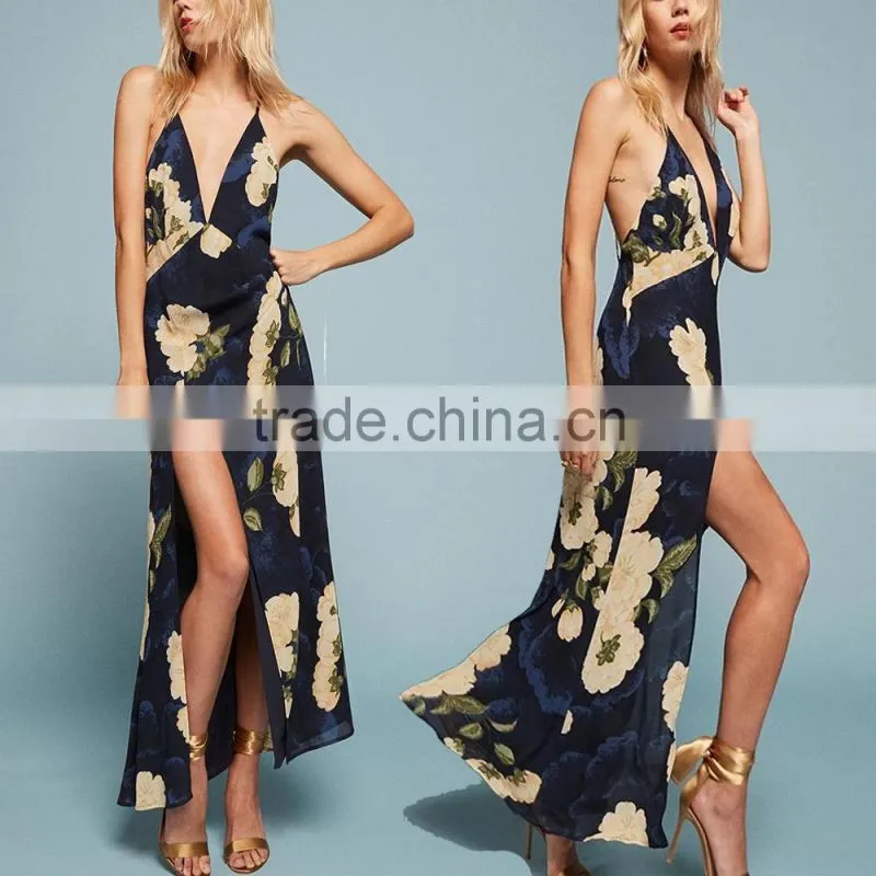 Vibrant Colors Embedded Vintage Long Sleeve Floral Maxi Dress Western Frock Designs For Ladies HSd5158