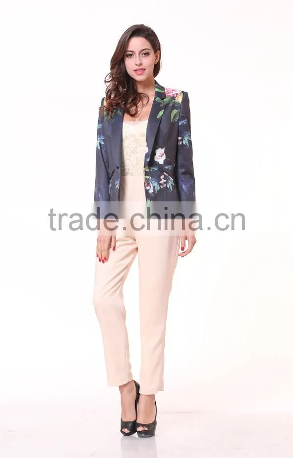 Fashion Fit Casual Floral Print Women Casual Blazer Coat Vintage Slim Button Blazer