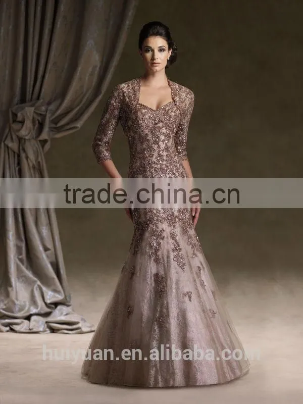 high quality long sleeve lace beaded mother formal party dresses