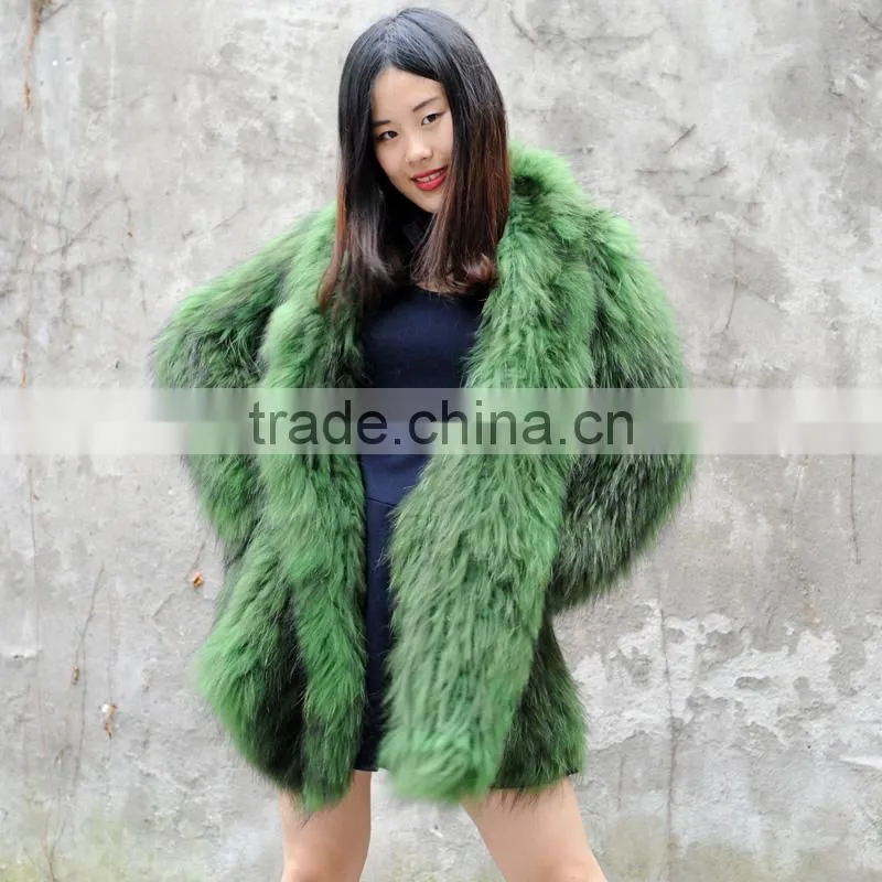CX-G-A-91B Real Raccoon Fur Soft Women Hand Knitted Fur Jacket