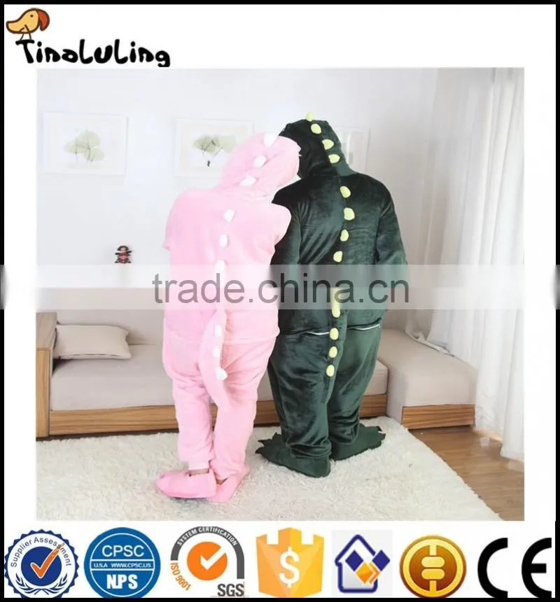 Autumn Winter Flannel Lovers Couples Animal Pajamas One Piece Cartoon Sleepwear Halloween Pink/Green Dinosaur Cosplay Pajama
