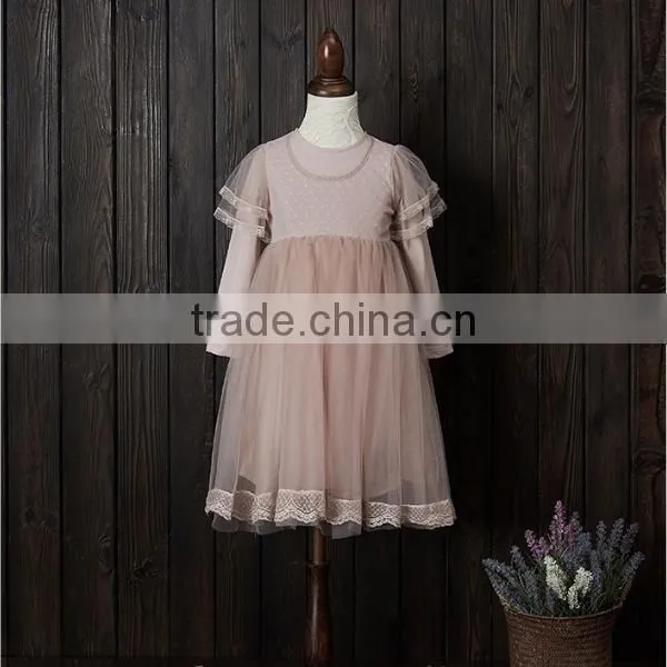 Baby Flower Girls Fall Lace Long Sleeve Chiffon Wedding Dress