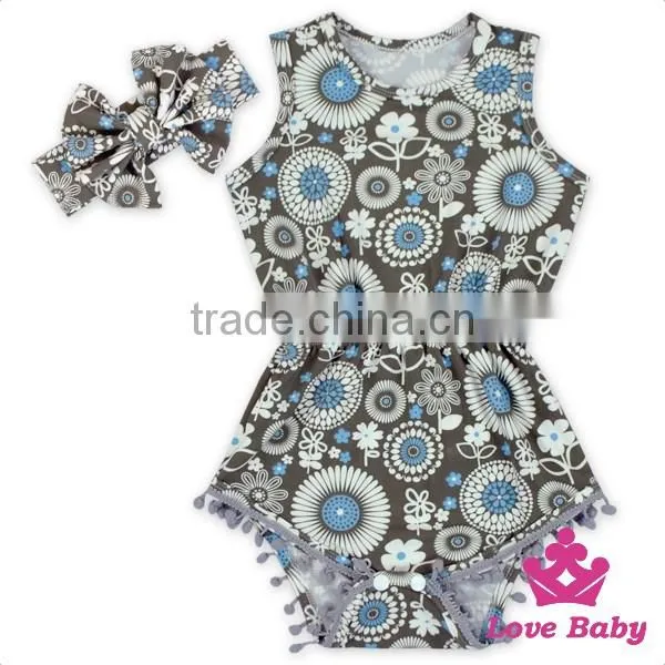 2LLY-090 Lovebaby punjabi designer suits boutique printed animals with bow accessory pom pom jumpsuits for 0-2t baby