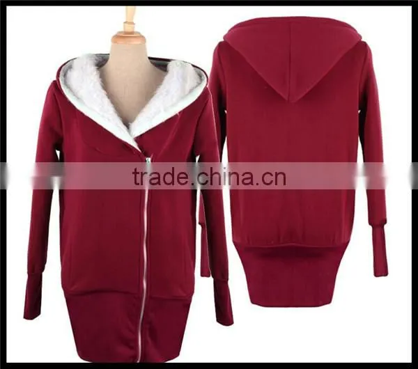 hot sale cheap fashion solid long sleeve life wear thick women long sexy girl hooded sweatshirt