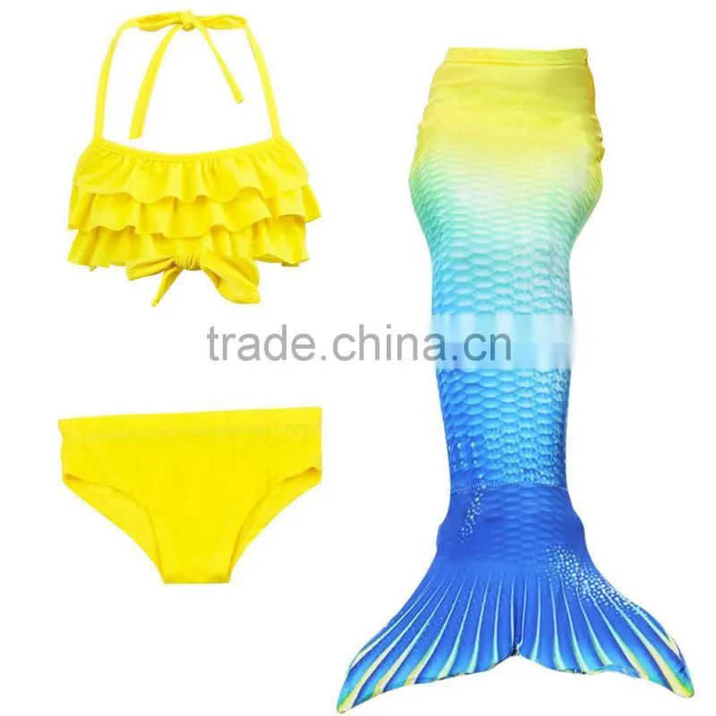Swimmable Mermaid Tail Costume Swimsuit for Girls Kid Swimming with Bathing Bikini Set