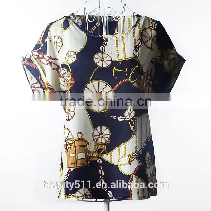 Short sleeved large print chiffon jacket shirt SD103