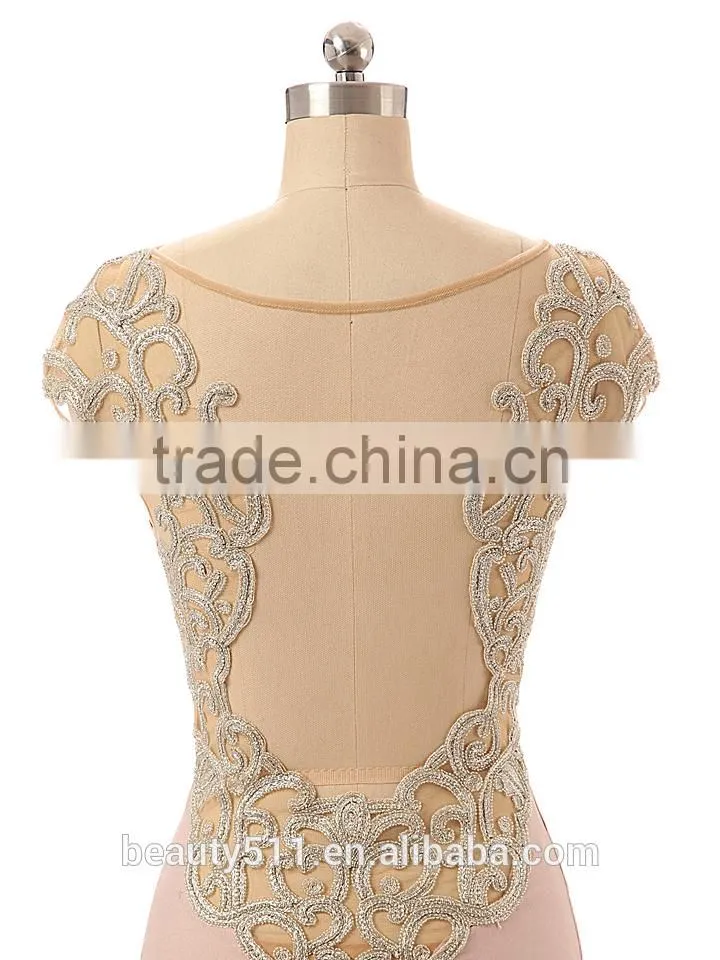New design high quality crystal beaded tull Neck hanging Medium short Strapless sexy prom gown party dress