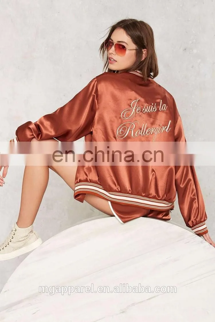 China clothing manufacturer custom lady embroidered bomber jacket