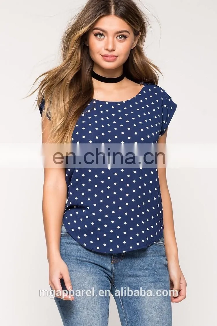Custom 100% polyester woman round neck dot printed t-shirt