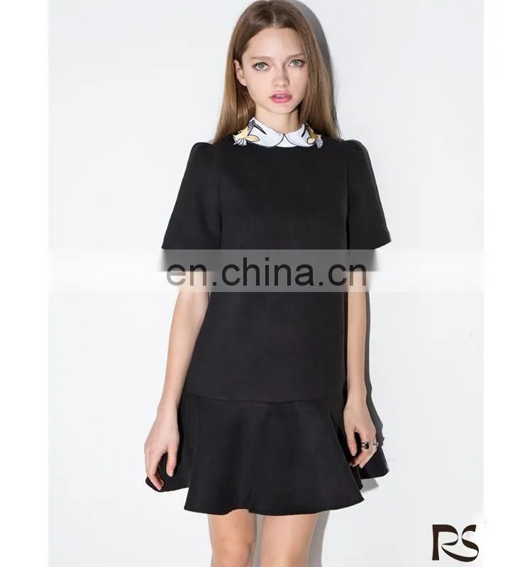 2016 hot selling popular Bird collar black peplum dress fashionable mature women wear