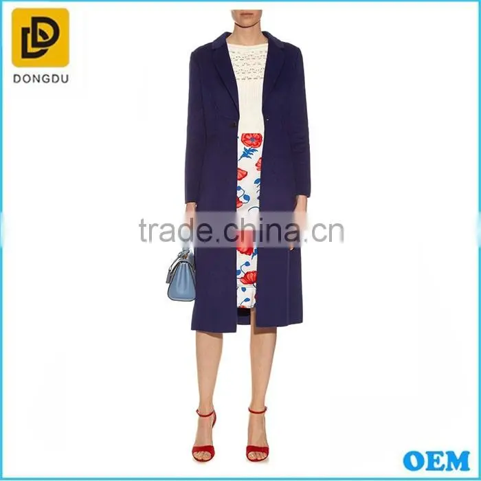 Navy blue women long sleeve fleece coat from Alibaba women coat factory