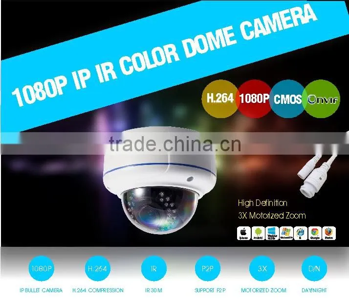 3X Motorized Zoom Lens H.264 2.0MP HD IP Camera Sony IMX322 CMOS Color IR Dome 1080P CCTV Camera