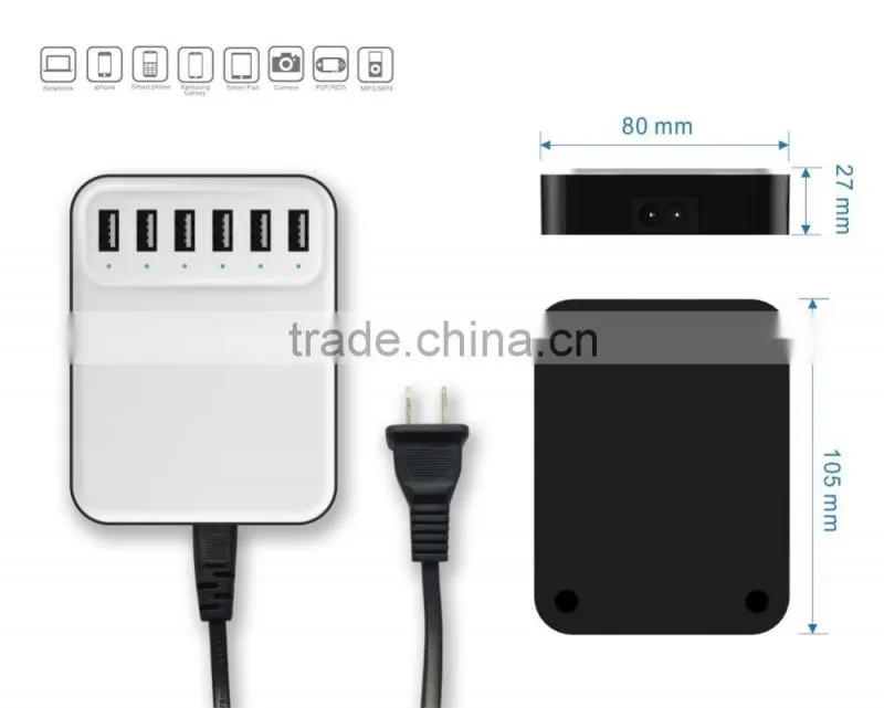 Smart hot selling 6 port micro usb charger car usb chager usb multi charger