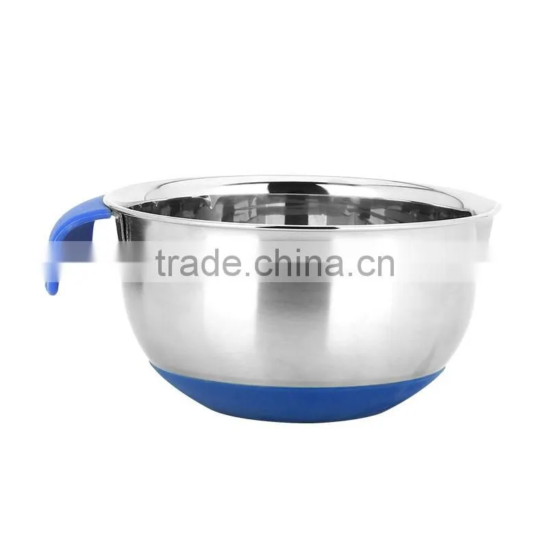 silicone bottom deep mixing salad bowl steel with silicon handle